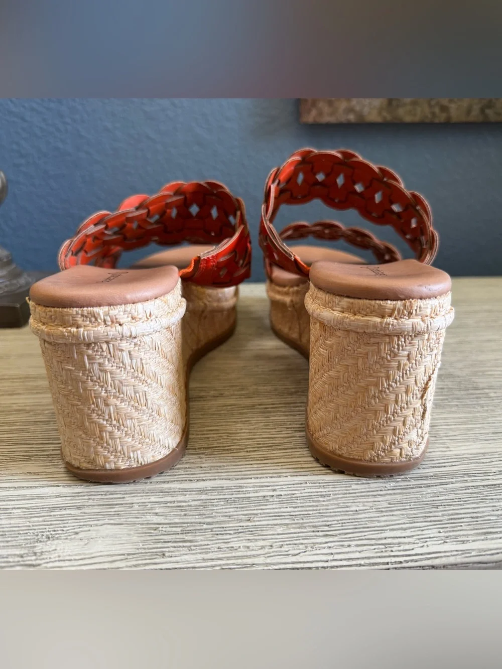 NEW!!! BareTraps Red Orange Braided Double Strap Slide Sandals